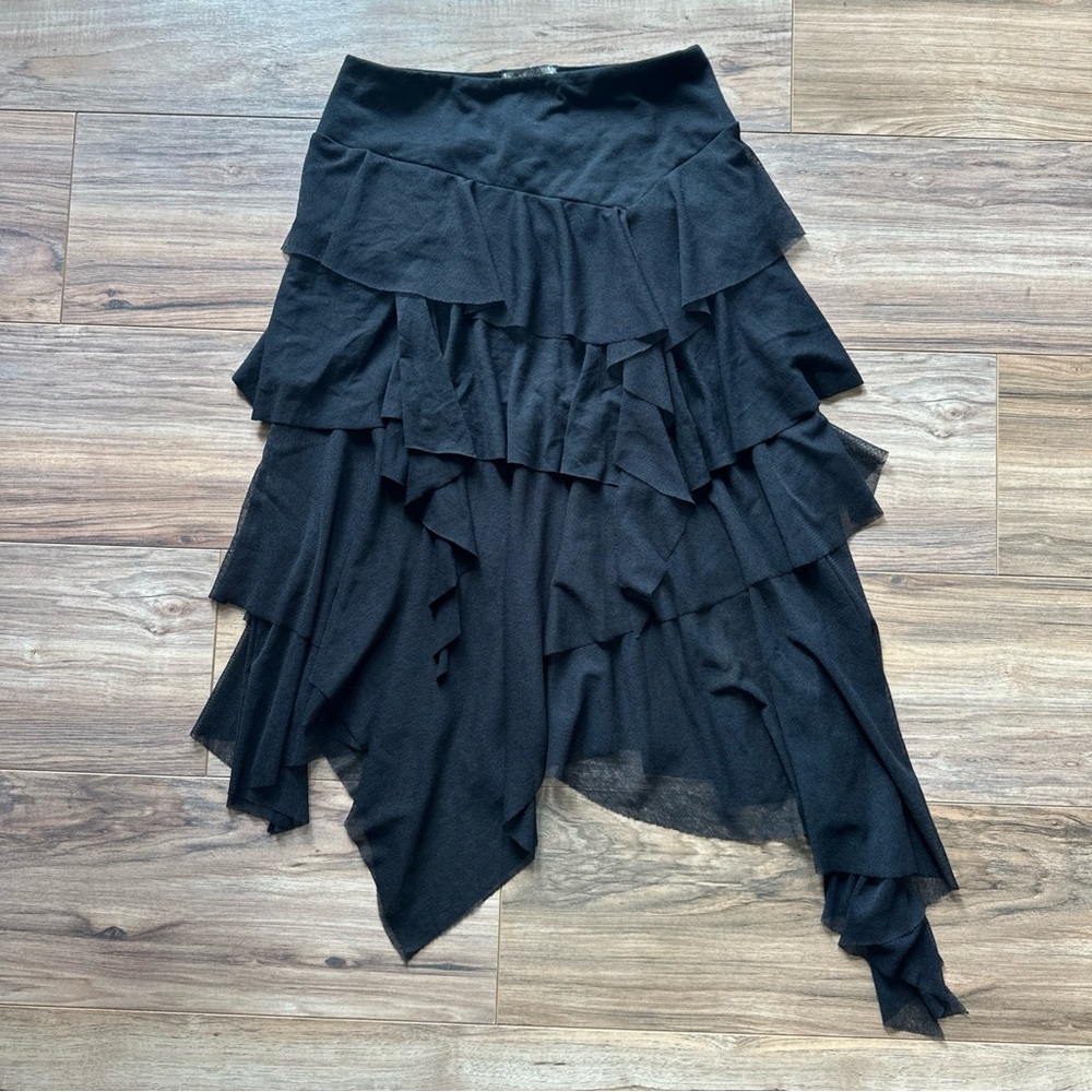 SOLD NWT CASADEI asymmetrical Skirt S Y2K Whimsigoth Fairy Grunge Black Flowy - Picture 1 of 7